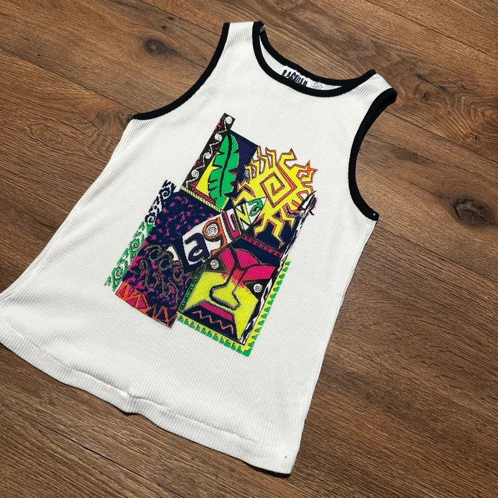 Vintage Laguna White Graphic Ribbed Tank Top Kids Size 12
